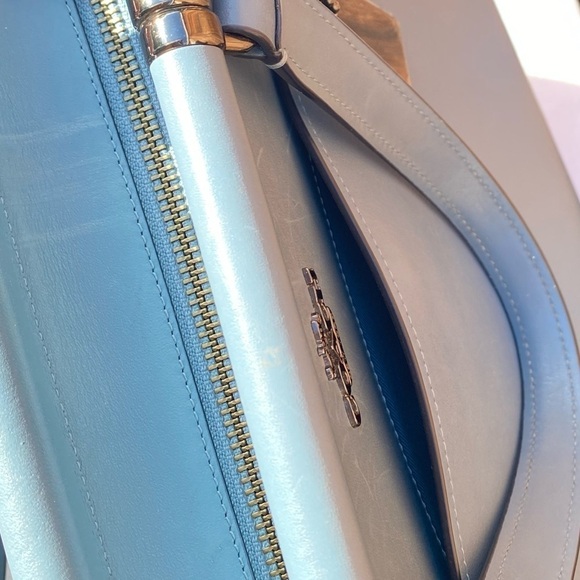 Coach NY Grace Crossbody Satchel in Striking Blue-Gray Leather with Black Edges - Picture 12 of 14